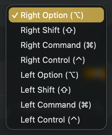 The Trigger key menu open
