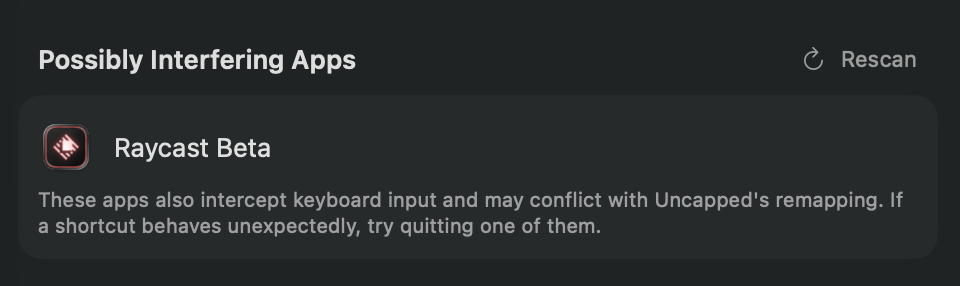 Uncapped listing other apps that intercept the keyboard The Possibly Interfering Apps section