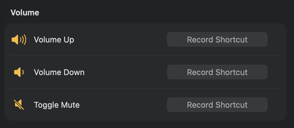 The Volume section