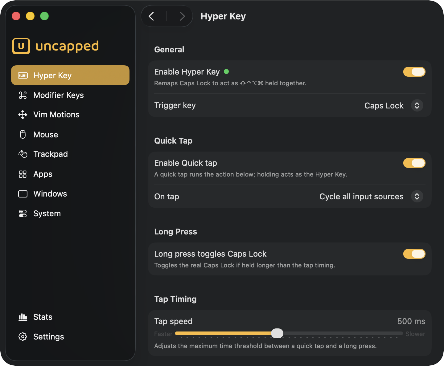 Uncapped Hyper Key settings