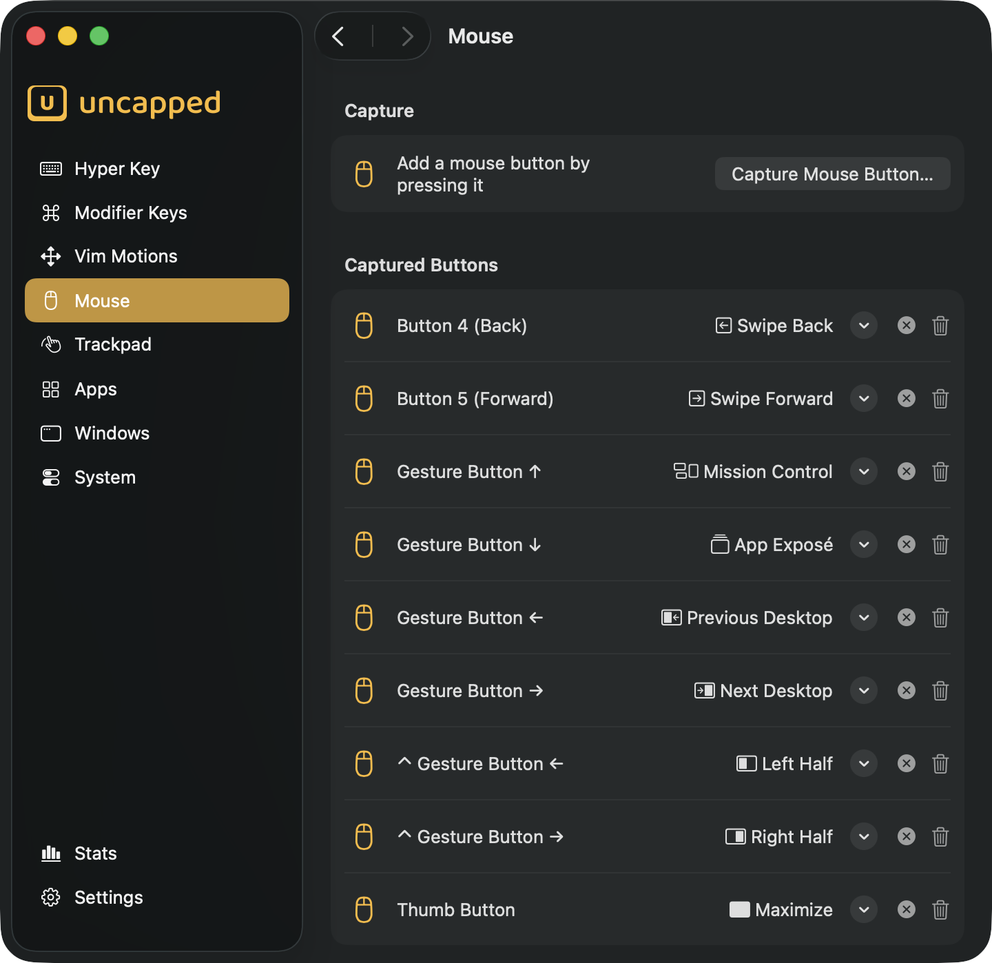 Uncapped Mouse settings