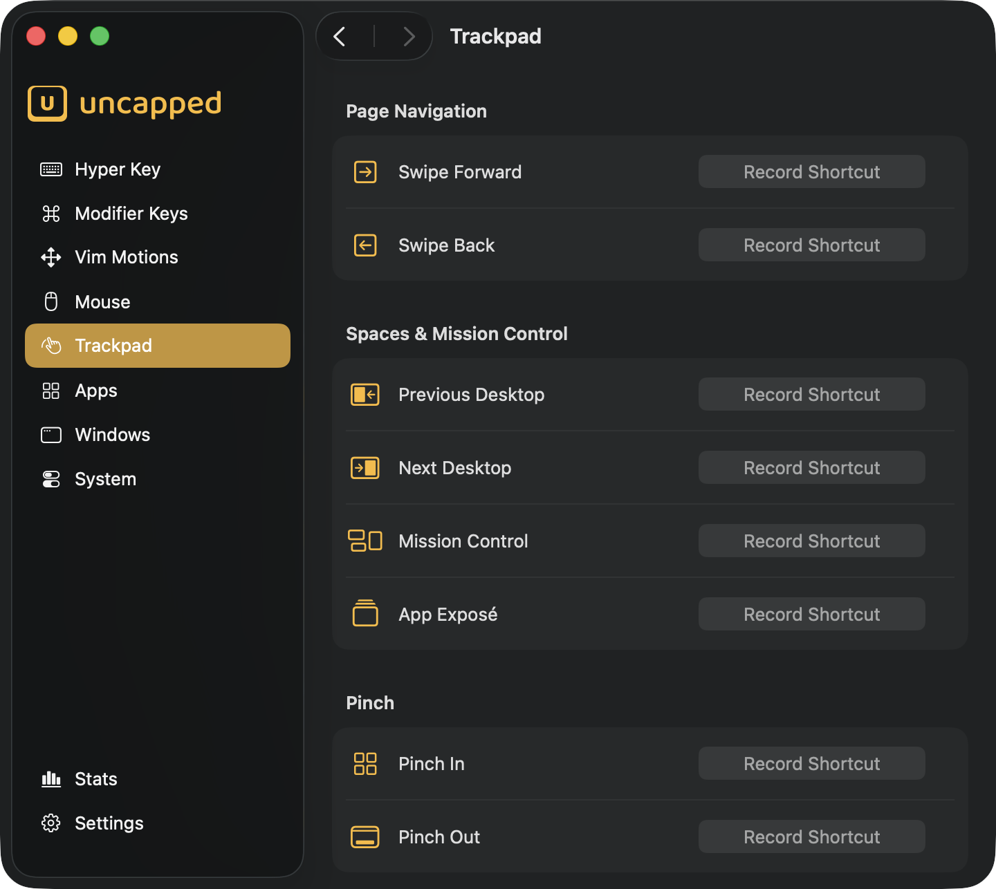 Uncapped Trackpad settings