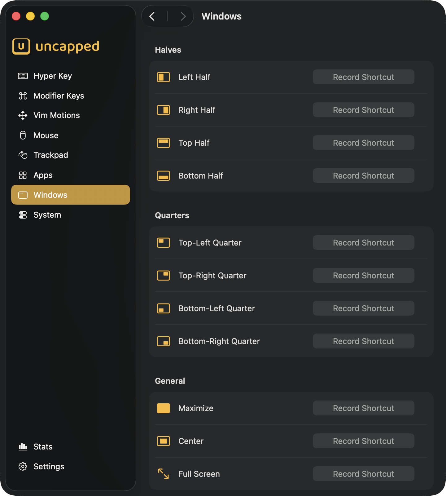 Uncapped window snapping